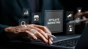 Professional digital marketer analyzing affiliate marketing commission dashboard and sales growth charts.