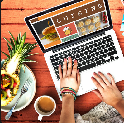 Blogger searching guest posting opportunities on laptop for SEO backlinks and website growth